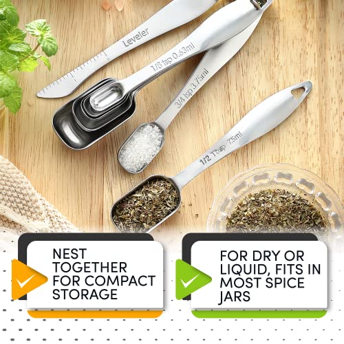 Image of Spring Chef Stainless Steel Measuring Spoons Set of 8 with Leveler, Metal Teaspoon & Tablespoon Measuring Spoons for Dry & Liquid Ingredients, Fits in Spice Jars - Kitchen Gadgets For Baking & Cooking