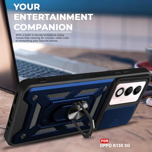 Image of AESTMO Tough Armor Oppo K13X 5G Bumper Back Case Cover | Ring Holder & Sliding Camera Shield Cover | 360 Degree Protection Back Case Cover for Oppo K13X 5G (Blue)