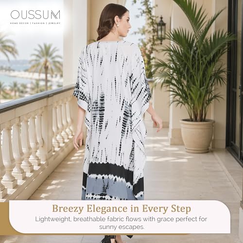 Image of Oussum Women Plus Size Kaftan Kimono Loose Maxi summer dresses for women Beach 3 /4 Sleeve Casual lounge dress Boho