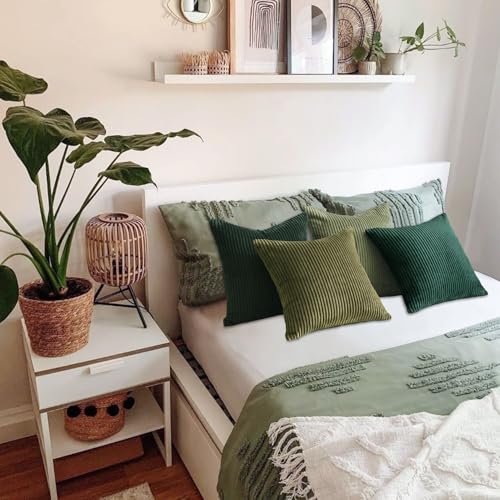 Image of Topfinel Dark Green Euro Shams Decorative Throw Pillow Covers 22x22 Inch Set of 4,Soft Corduroy Striped Gradient Color Large Cushion Cover for Beach,Patio,Balcony,Living Room,Summer Home Decor