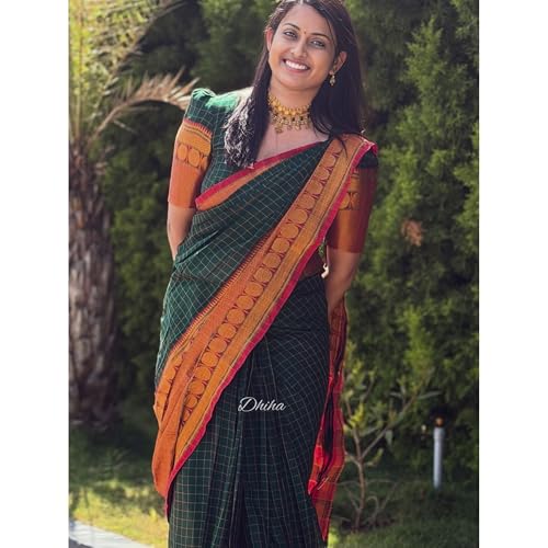 Image of Narayanpet Pure Cotton Saree for Women | Preethika Big Border Saree with Running Blouse | Tassels | Handloom Weave