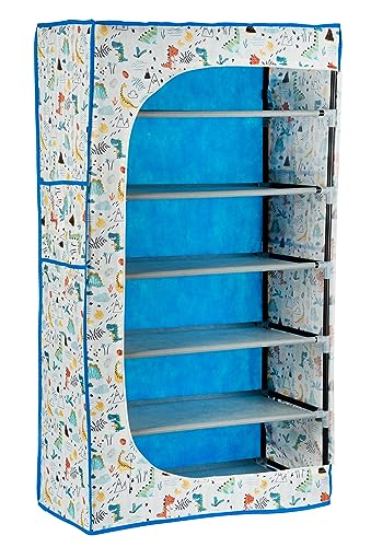 Image of BONTEC Baby Wardrobe for Clothes - almirah - Rack fot Storage Multipurpose Plastic almirah Printed Cover 6 Shelves Storage Clothes Storage Rack Quick Cabinet /Multipurpose (Baby Dinosaur)