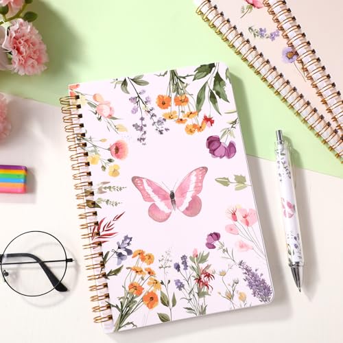 Image of Resurhang 6 Pack Floral Spiral Notebooks Wildflowers Preppy Journal Cute Aesthetic Hardcover Ruled Notebooks with Ballpoint Pens for Office School Day Classroom Prize Gifts, 5.5 x 8.3 Inch