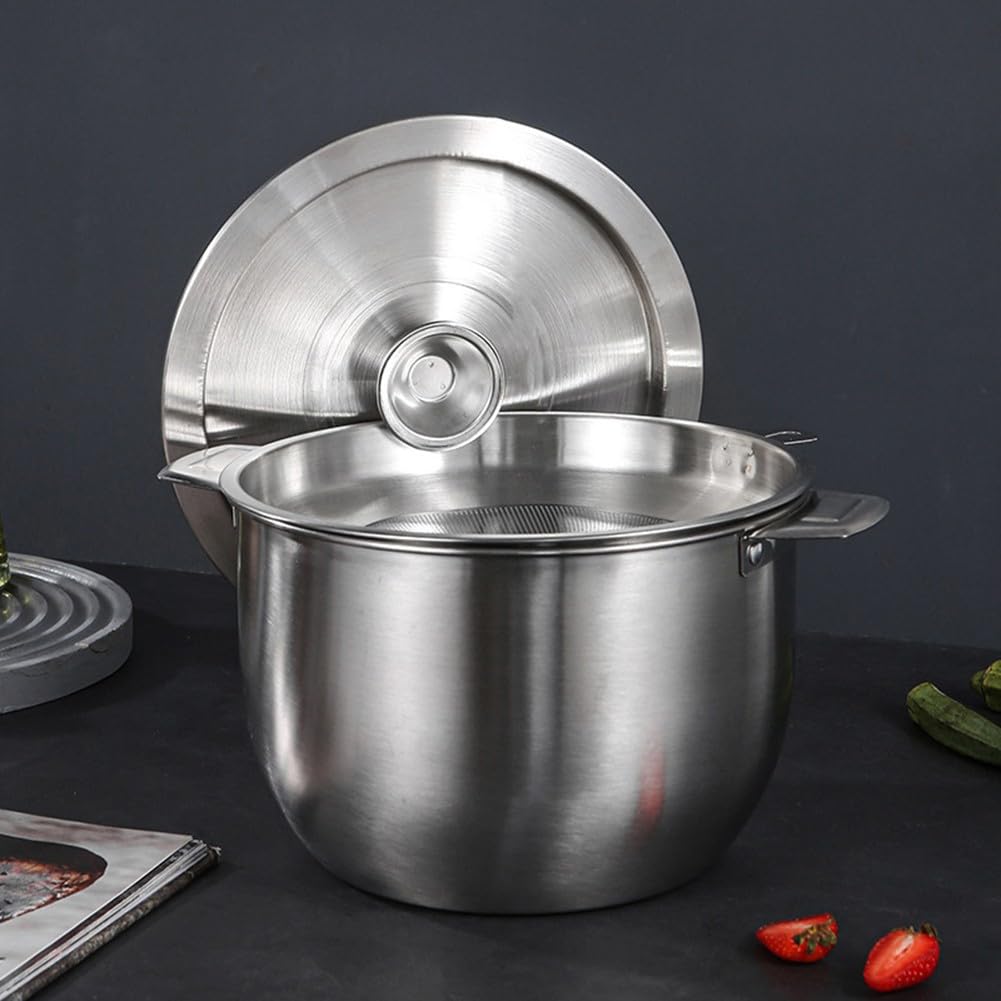 Whychstore Pot filtrant à huile en acier inoxydable avec couvercle, pot filtrant multifonction avec réservoir de stockage d'huile avec bol empilable (5,2 l)