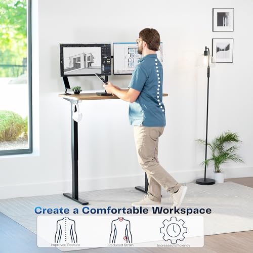 Image of VIVO Reclaimed Wood 43 x 24 in Standing Desk, DESK-KIT-1B4P | Electric, Holds 220 lbs, Sit Stand, Height Adjustable, Solid One-Piece Table Top, Memory Presets, 1B Series, Black Frame