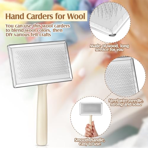 Image of Tessco for you 2 Pcs Wool Carder Brush for Needle Felting | Wool Carding Brush with Wooden Handle, Hand Comb Yarn Brush for Craft Felt Project Grooming Supplies