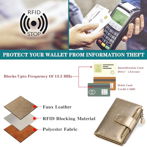 Image of FALAN MULE Small Wallet for Women Genuine Leather Bifold Compact RFID Blocking Small Womens Wallet, AW-Bronze-coloured, Casual