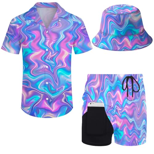 Ldvjkx Men's 3 Piece Rave Outfits for Men Shirt and Shorts Sets...