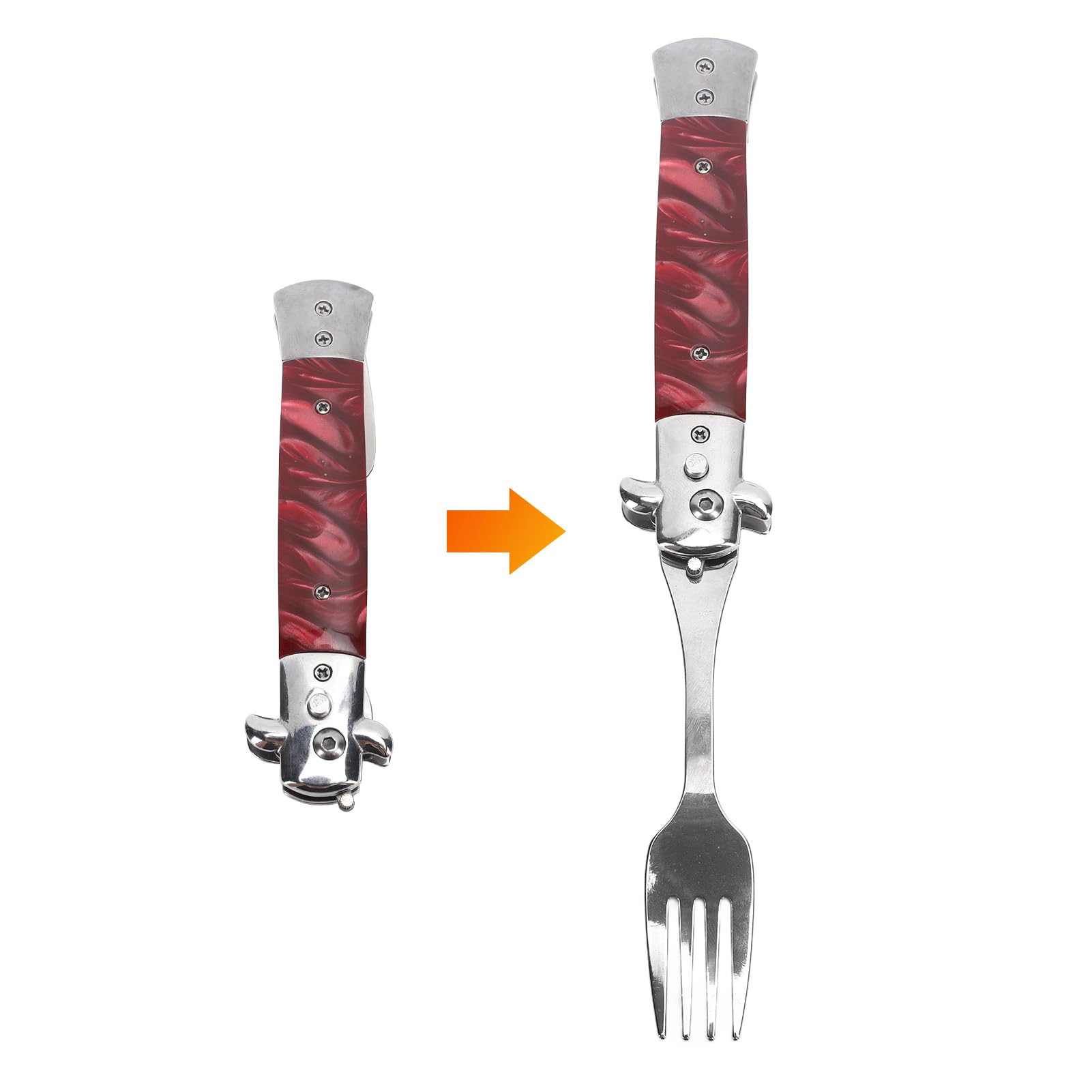 BTSEURY Stainless Steel Fork, Folding Spring Camping Fork One Button Flick Pocket Size Automatic Spring Utensils Fork (A)