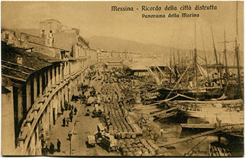 Primi '900 Messina Ricordo Città Distrutta Navi Carri Marina Porto FP B/N ANIM Cartolina Postale