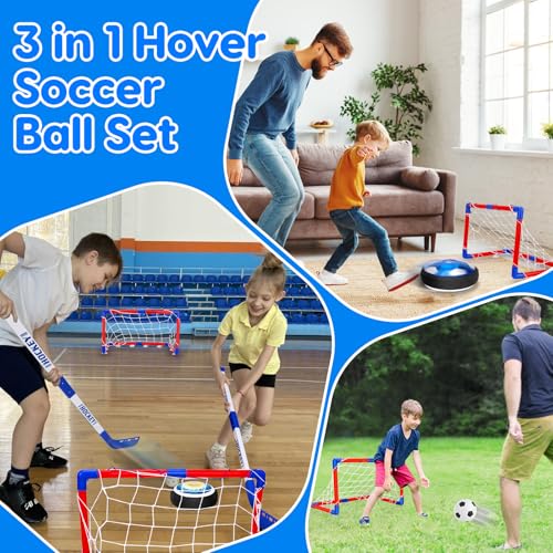 3 in 1 Hover Ball Toddler Hockey Set with LED Lights Indoor Outdoor Toys for Kids Soccer for Boys 6-8 8-12 Kids Sports Games 6 7 8 9 10 11 12 Year Old Boy Birthday Gift - Image 3