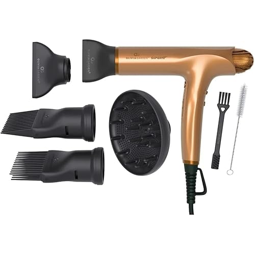 Olivia Garden 1875W SuperHP Professional Hair Dryer for All Hair Types - Quiet, Fast Drying Blow Dryer - Powerful Ionic Generator - 5 Attachments, Including 2 Comb and 1 Diffuser Attachments