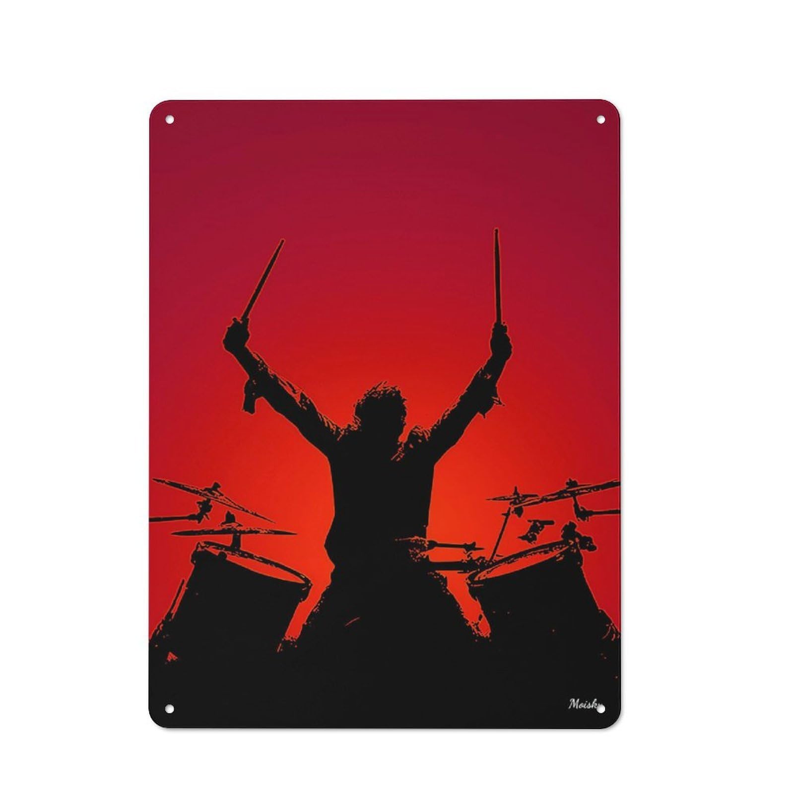 Everyday Vintage Metal Sign 40x30cm Featuring Rock Drummer Silhouette – Red Energy, Room Wall Plaque for Home, Shop, Pub Or Studio Wall