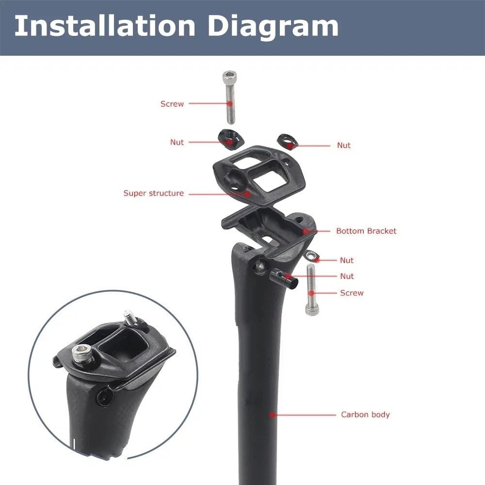 Sattelstütze Passend für Deda Ultralight Carbon Fiber Fahrradsattelstütze 27 ,2 30,8 31,6 mm, 350 mm 400 mm Länge MTB Federsattelstütze Sport & Freizeit
