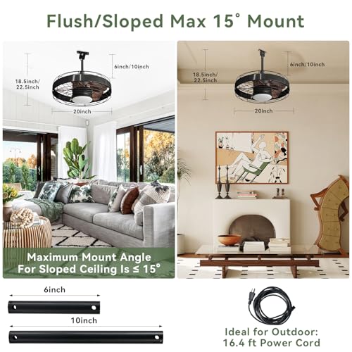 Image of Aoxun 20 Inch Ceiling Fans, Waterproof Outdoor Ceiling Fans with Lights and Remote, LED Dimmable DC Reversible Modern Fandelier with 2 Size Downrods and Hanging Hook for Gazebo, Pergola