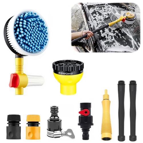 Zuxbolf Cepillo Giratorio de Limpieza de Automóviles,100CM Cepillo Giratorio de Lavado de Coche con Mango Cepillos de Lavado Automático Kit Cepillo de Limpieza de Coches para Cuidado Coche, Patios