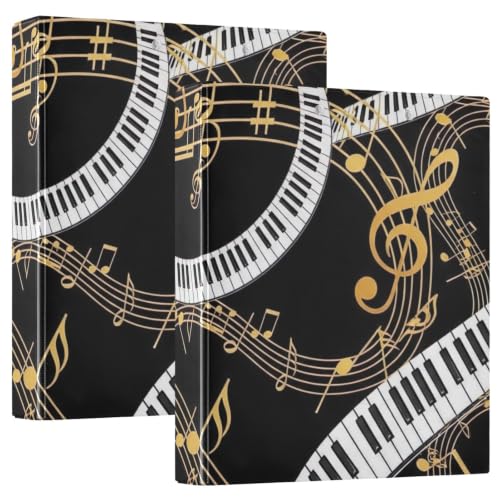 Classeur 3 anneaux en D 3,8 cm avec motifs notes de musique dorées pour ranger vos documents