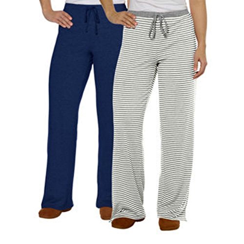 Karen Neuburger 2-pack Ladies' Lounge Pant-solid Navy & Gray Stripes (Extra Large, Solid Navy & Gray Stripes)