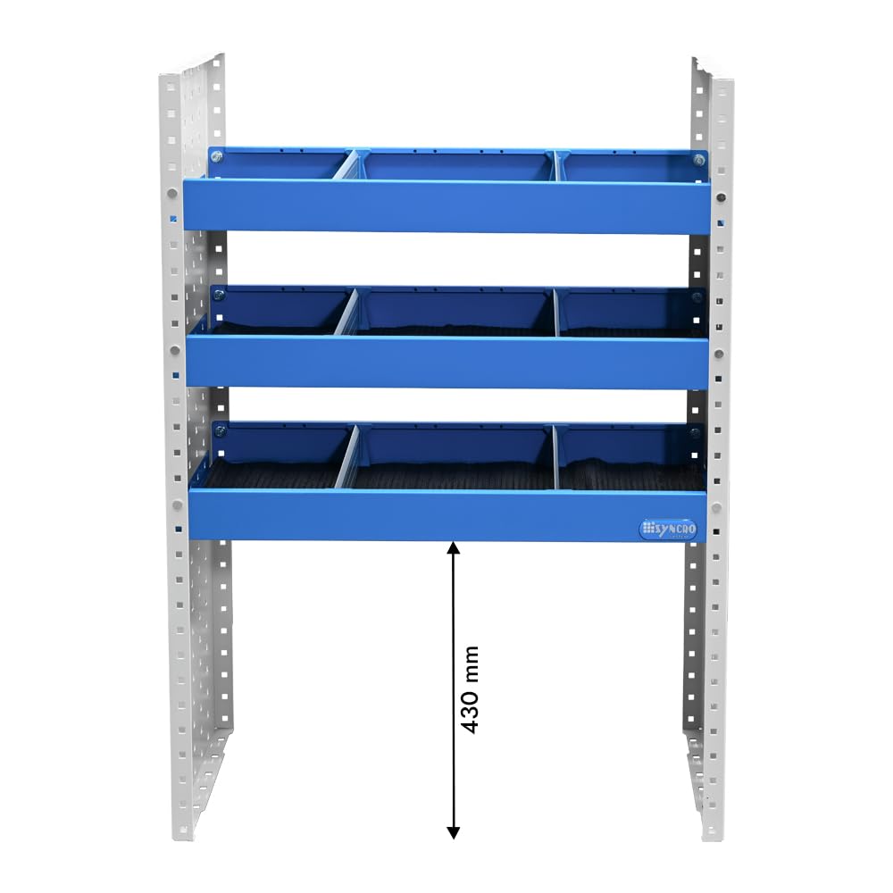 Syncro System Kit scaffalatura furgone Berlingo Partner Kangoo Ducato Boxer Jumper Transit Sprinter – 3 ripiani divisori alluminio antina vano passa-ruota 76x108x31 cm
