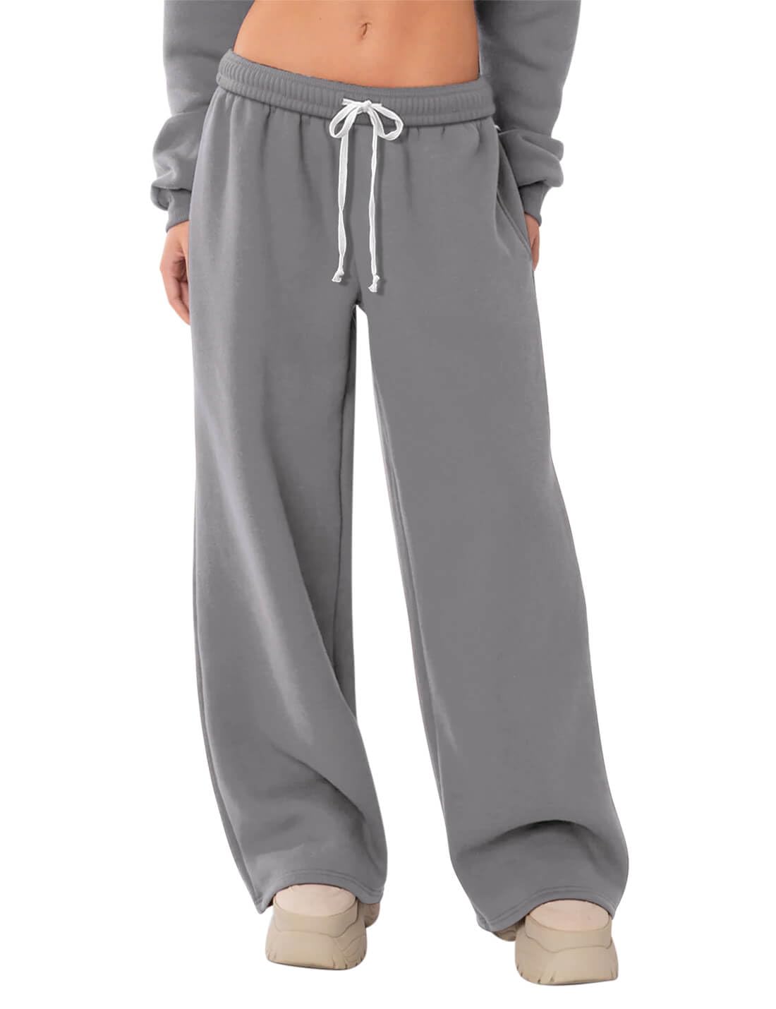 HeSaYep Women's Fleece Lined Sweatpants Wide Leg Thermal Winter Warm Baggy  Sweat Pants with Pockets