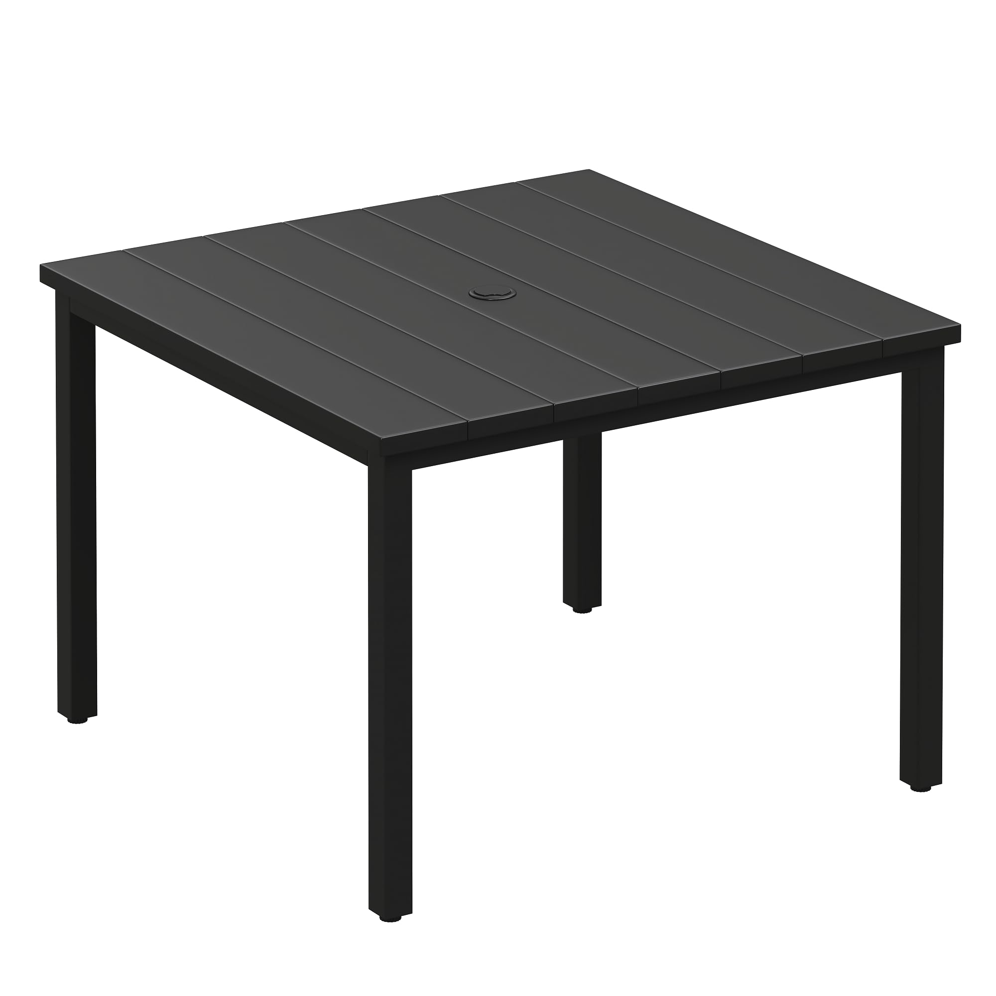 VICLLAX Square Patio Dining Table for 4, Outdoor Patio Table with Umbrella Hole for Garden Lawn Deck Backyard, Black Tabletop