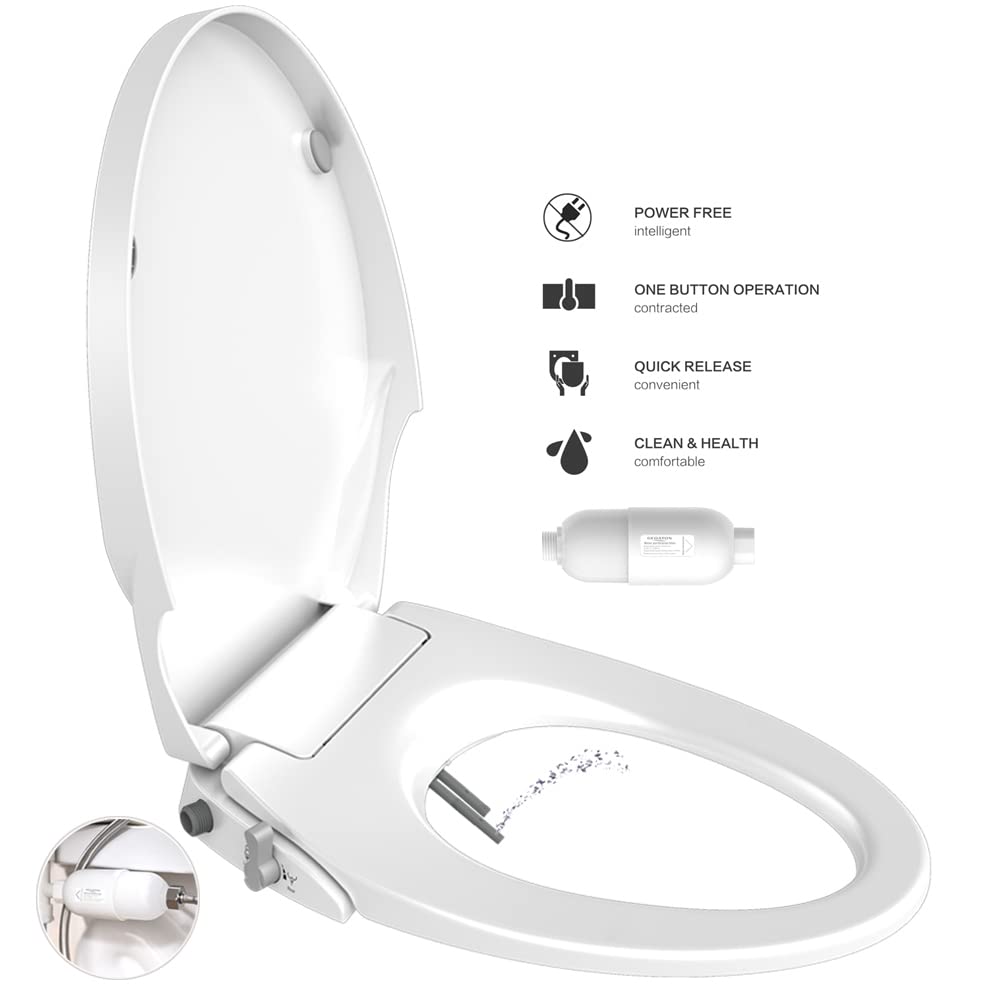 Bidet Toilet Seat with Self Cleaning Dual Nozzles,Non Electric Separated Rear & Feminine Cleaning Natural Water Spray,Soft Closed Toilet Seat,Easy DIY Installation (Filter Water Round seat)