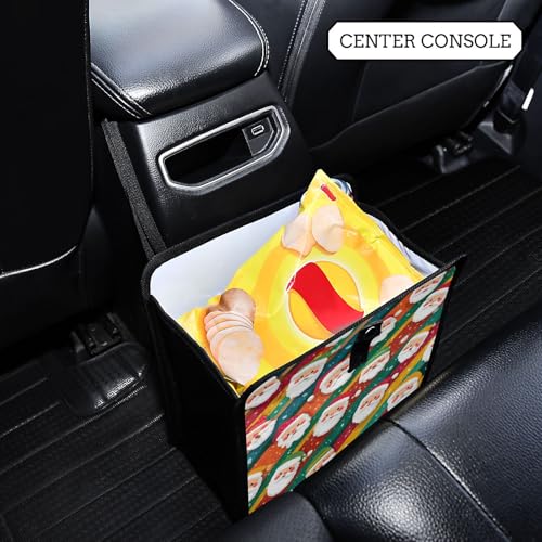 Image of Car Trash Can Organizer Bin with Adjustable Strap for Back Front Seat Console Waterproof Leakproof Collapsible Portable 8.66 Inch Colorful Diagonal Striped Santa Claus