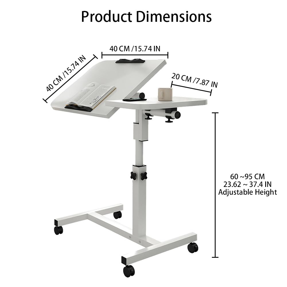 Mesa de cama con ruedas de altura ajustable, mesa móvil para discapacitados para comer, mesa de hospital sobre la cama, sofá sobre la cama, mesa auxiliar con bandeja, carrito de escritorio