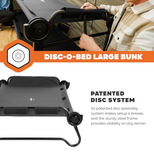Image of Disc-O-Bed Large Outdoor Convertible 2 Person Bench and Double Camping Cot Portable Bed Bunk System for Adults, Black