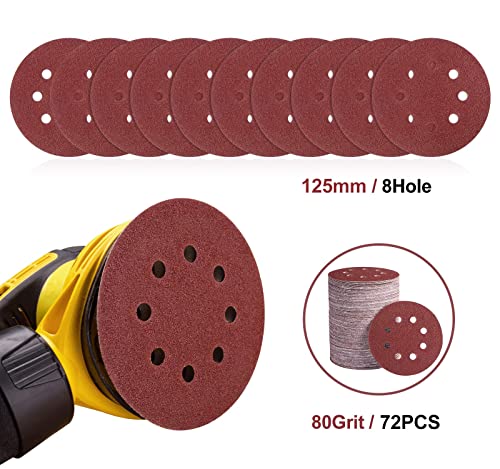 SATC Sanding Discs 80 Grit 72Pcs Orbital Sander Discs 125mm Hook and Loop Round Orbital Sander Pads for Sanding - Image 2