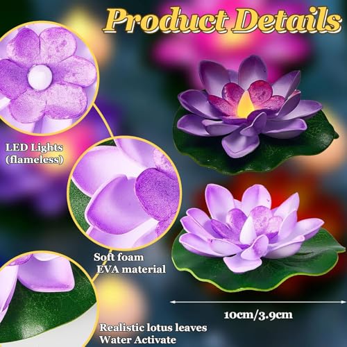 Image of coku 12 Pcs Floating Lotus LED Candles, Water Sensor Diya, 4 inch Multicolor Flower Lights, Water Activated Tea Lights for Diwali, Navratri, Durga Puja, Wedding, Pool, Urli Bowl, & Home Decor (Pack of 12)
