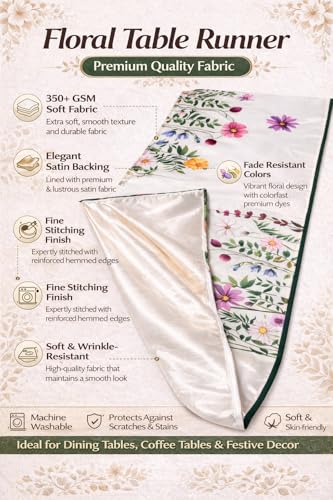 Image of Aazeem Easter Table Runner for Dining Table 6 Seater | Velvet Farmhouse Table Cover Runner | Spring Holiday Home Decor