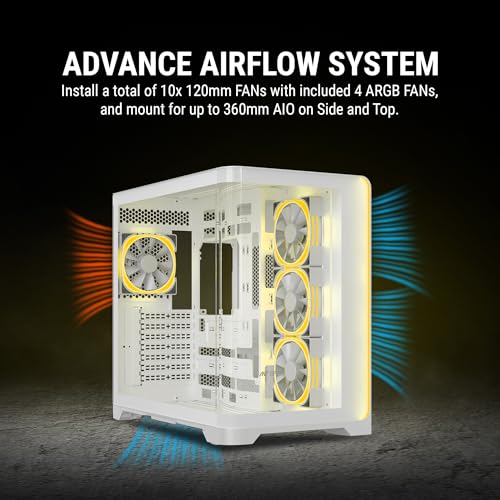 Image of Ant Esports Crystal ARC Mid-Tower Computer Case /Gaming Cabinet - White |Front Curved Glass|Support ATX, Micro-ATX, Mini-ITX | Pre-Installed 4 ARGB-PWM Fans