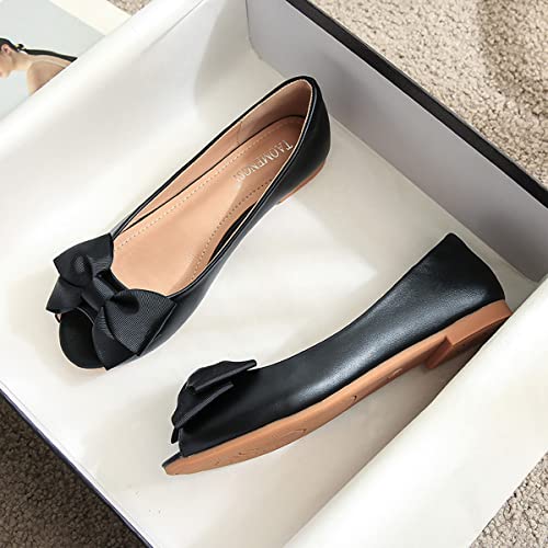 HuangTaiJi Qing Women's Classy Peep Toe Flats Shoes Bow Comfort Slip on Non-Slip Ballets Walking Shoes for Party Dating2
