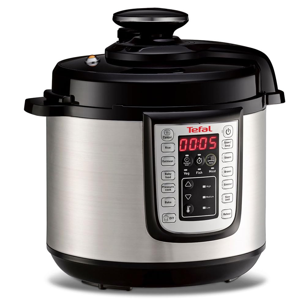 Tefal Fast & Delicious Multicooker - Pentola a pressione elettrica 1200 W, 25 programmi automatici, modalità manuale, include ricettario, cestello cottura a vapore, capacità 6 litri