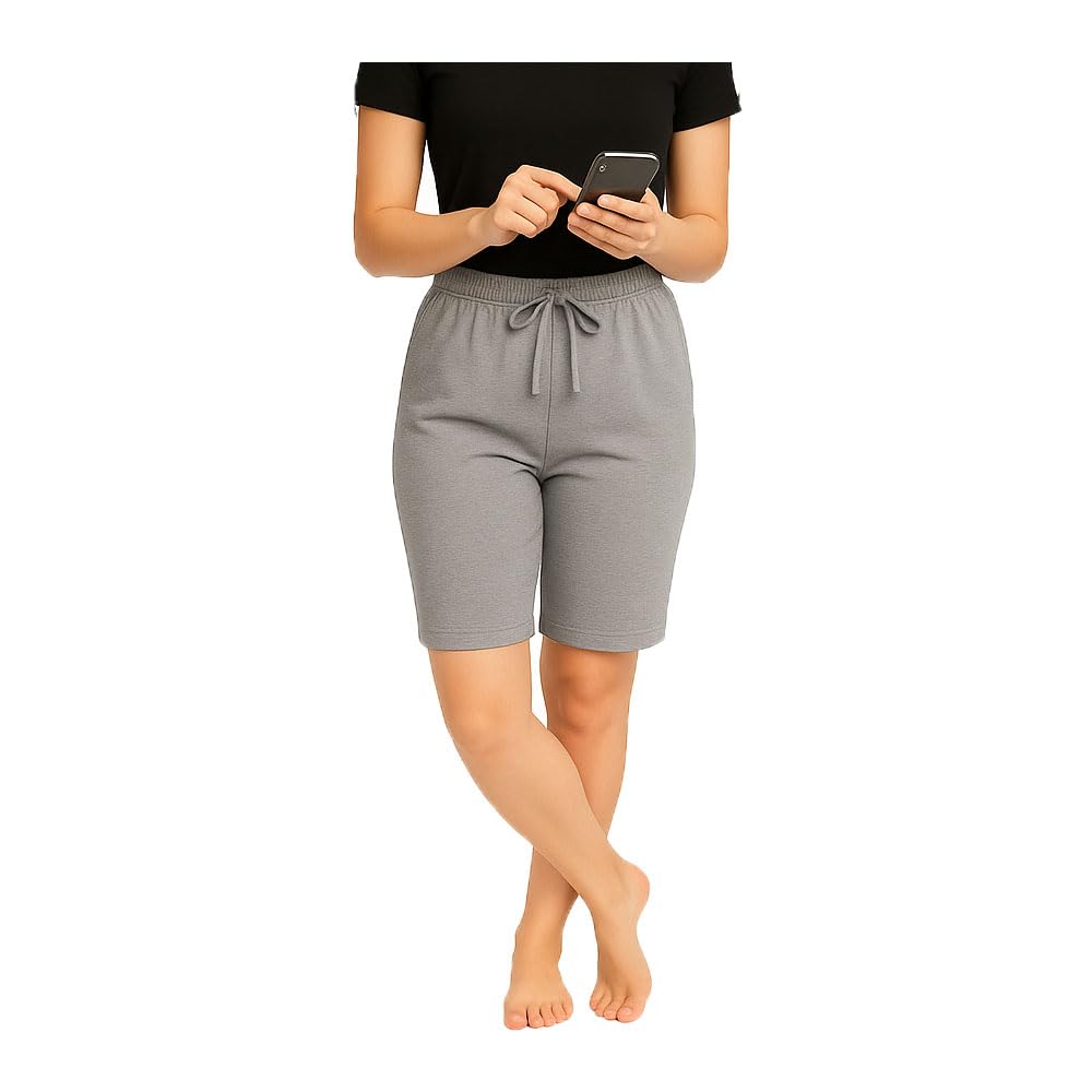 Womens Cotton Plain Shorts Grey Single Pack-picture-19