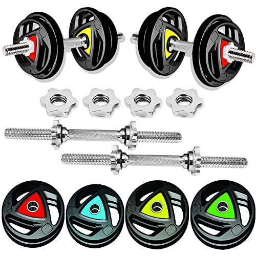 Image of BULLAR home gym set 8kg to 70kg with ez /curl /straight /pair of dumbbell rods, customize your own Exercise Set with Workout Accessories (Starnut Dumbbell Rods, Rubber Coated Iron, 10 KG)