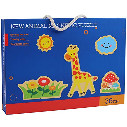 QZMTOY Magnetic Puzzles Drawing Board Art Easel Animals Wooden Puzzles Game for Kids - Wooden Learning & Educational Toy for Kids,Travel Gift for Toddlers