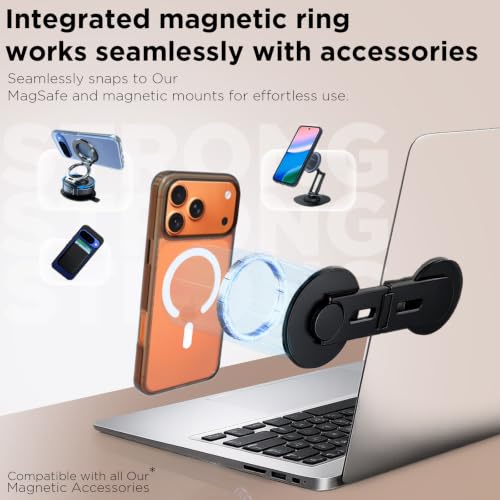 Image of RIGGEAR Shockproof Clear Hybrid Armor Magnetic Back Cover Case Compatible with MagSafe Accessories for iPhone 17 Pro Max (Clear-Black TPU Bumper + Transparent PC) (White MagRing)