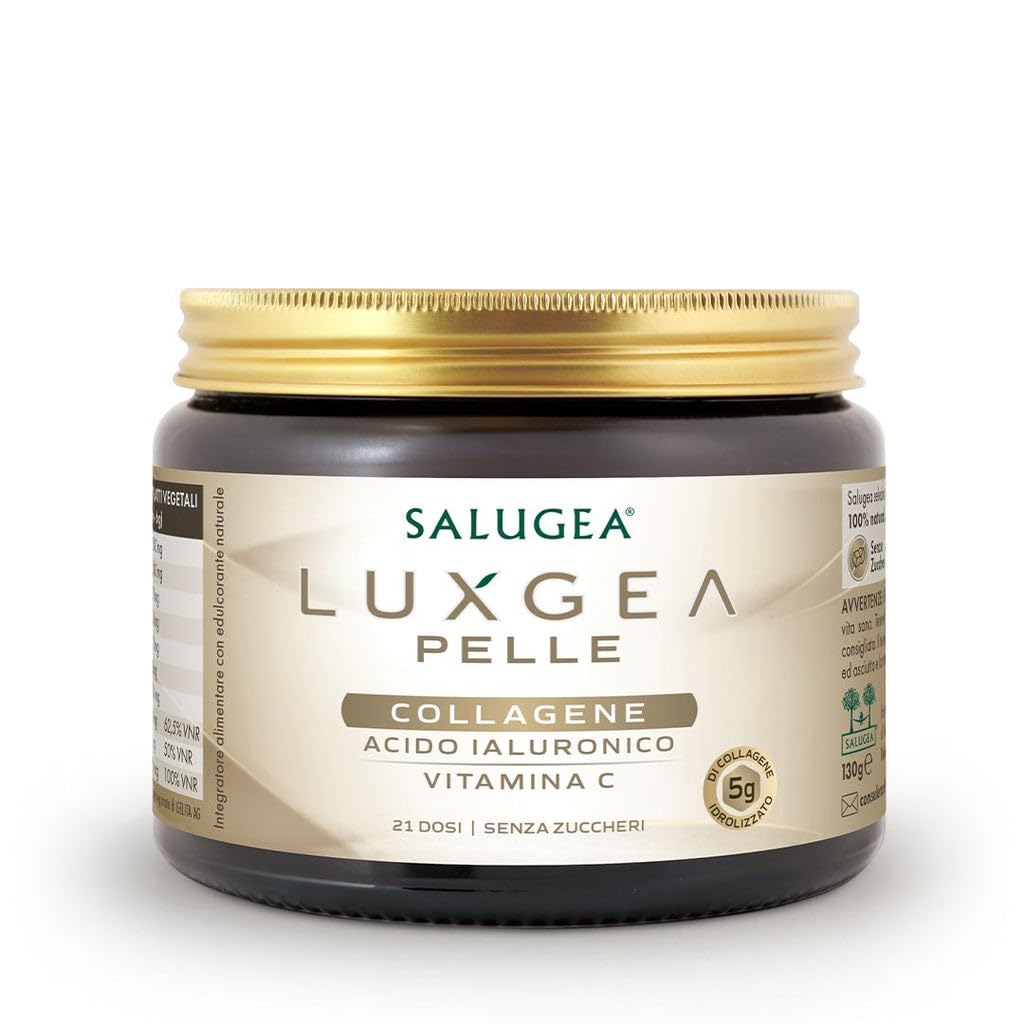 LUXGEA PELLE Salugea Integratore con collagene per la bellezza della pelle - Flacone in Vetro (no plastica), polvere disperdibile in un liquido (21 dosi)
