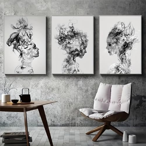 Décoration murale maison triptyque noir et blanc grand format KEBIA - 3