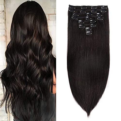 Clip in Hair Extensions Brazilian Human Hair Double Weft 16" Virgin Hair Clip on Extensions Grade 8A 8Pieces/Lot 120g 20Clips (24'', Nature Color)
