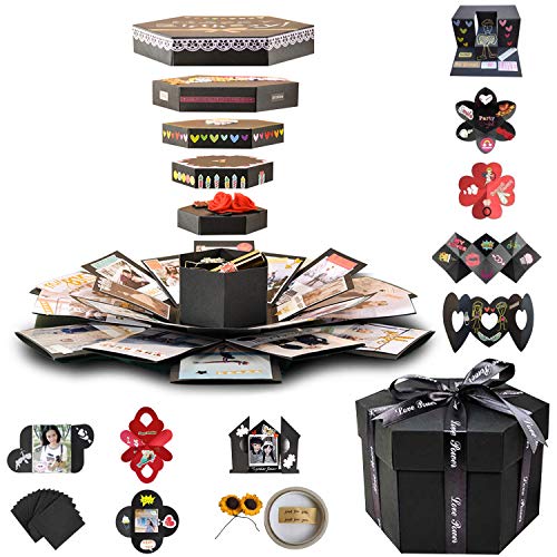 YOPIH Kreative Überraschung Box Schwarz Explosions Box DIY Faltendes Fotoalbum Geschenkbox mit 6 Gesichtern für Geburtstag Weihnachten Jahrestag Valentinstag Heiratsantrag Hochzeit Muttertag
