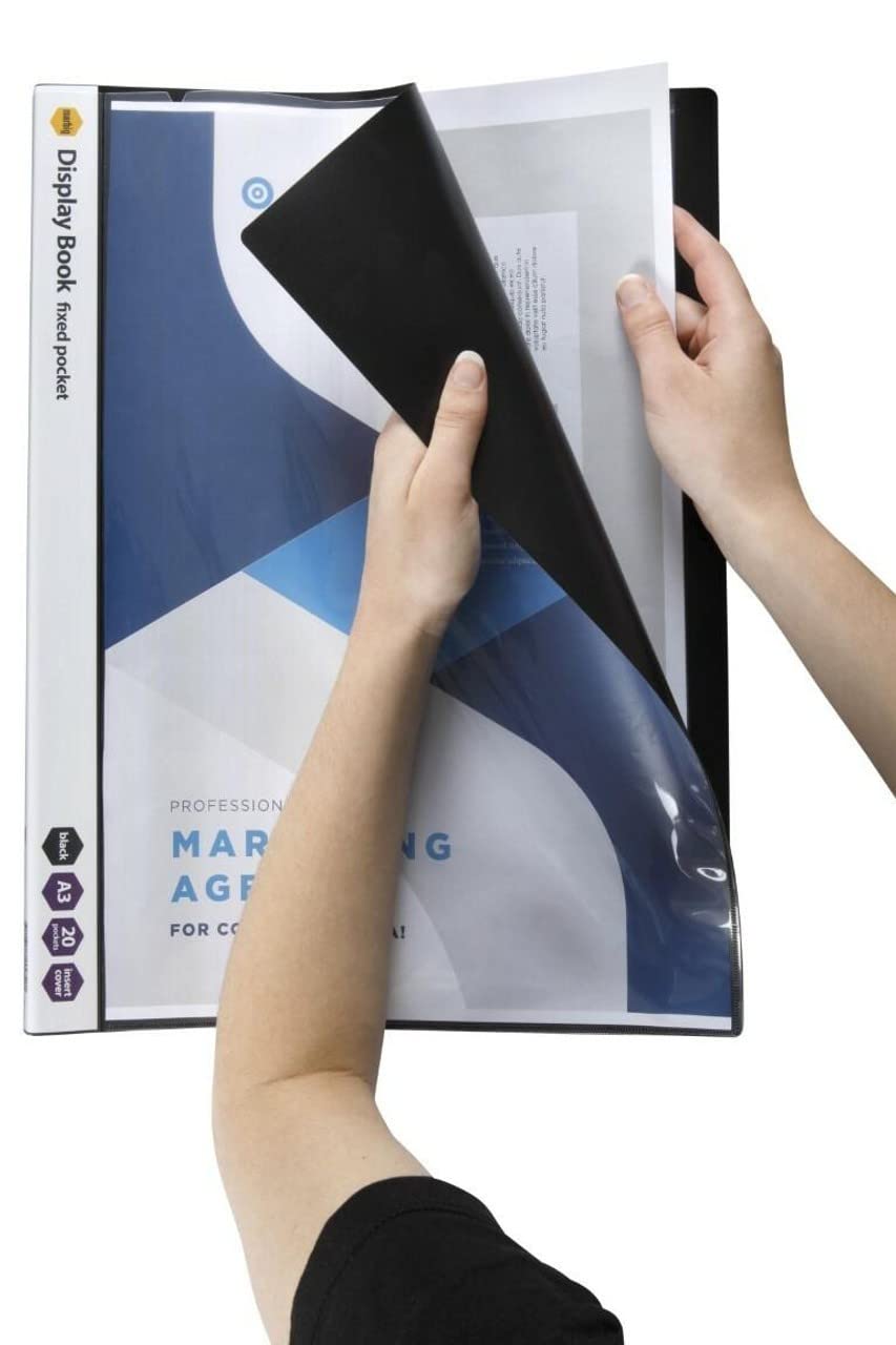 MARBIG(R) Raccoglitore con 20 tasche formato A3 con copertina (nero)