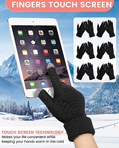 6 Pairs Kids Winter Touchscreen Gloves Fleece Lined Texting Warm Gloves Elastic Cuff Knitted Anti Slip Gloves for Girls3