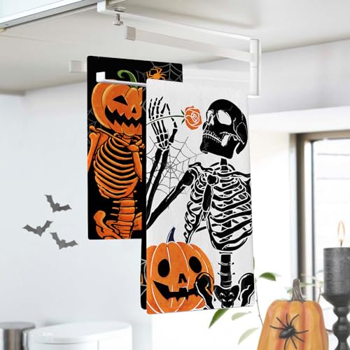Croar Halloween Gothic Skeleton Kitchen Dish Towels Set Of 2 thumb #2