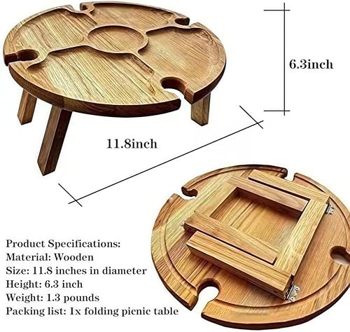Przenośny drewniany stół piknikowy - nowoczesna składana taca na kieliszki do wina i uchwyt na butelki akcesoria do jadalni na zewnątrz 30 x 30 x 21 cm