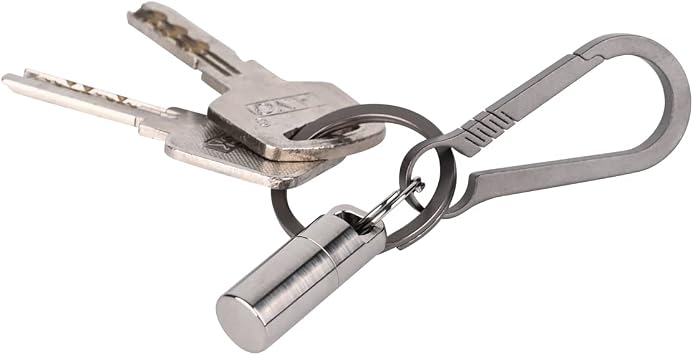 SW633 Micro Titanium Portable Pill Case Keychain,Mini Pill Holder Keychain, Waterproof Pill Fob for Outdoor Travel Camping(Include a Titanium Keychain Clip and Stainless Steel Necklace)