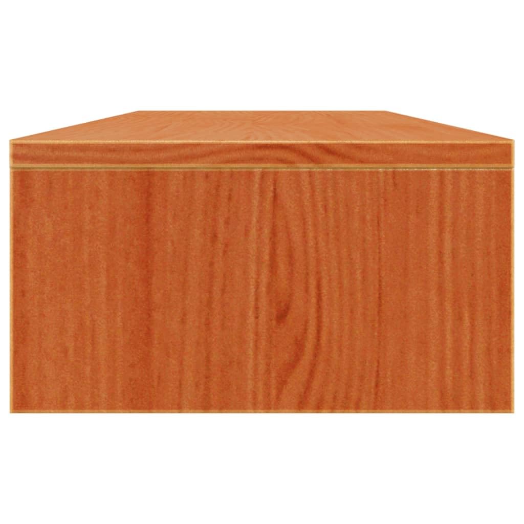 Supporto per monitor, 100 x 24 x 13 cm, ergonomico, in legno di pino massiccio, con ripiani, organizer da scrivania per schermo di PC e laptop, marrone cerato
