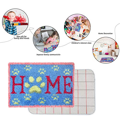 Image of clubevy Latch Hook Rug Kits, Kids Adults Carpet Embroidery Set Beginners Cross Stitch DIY Crochet Needlework Crafts Kits with Yarn, Crochet Hook and Gift Box, Home Blue Pattern Printed, 24x16 inches